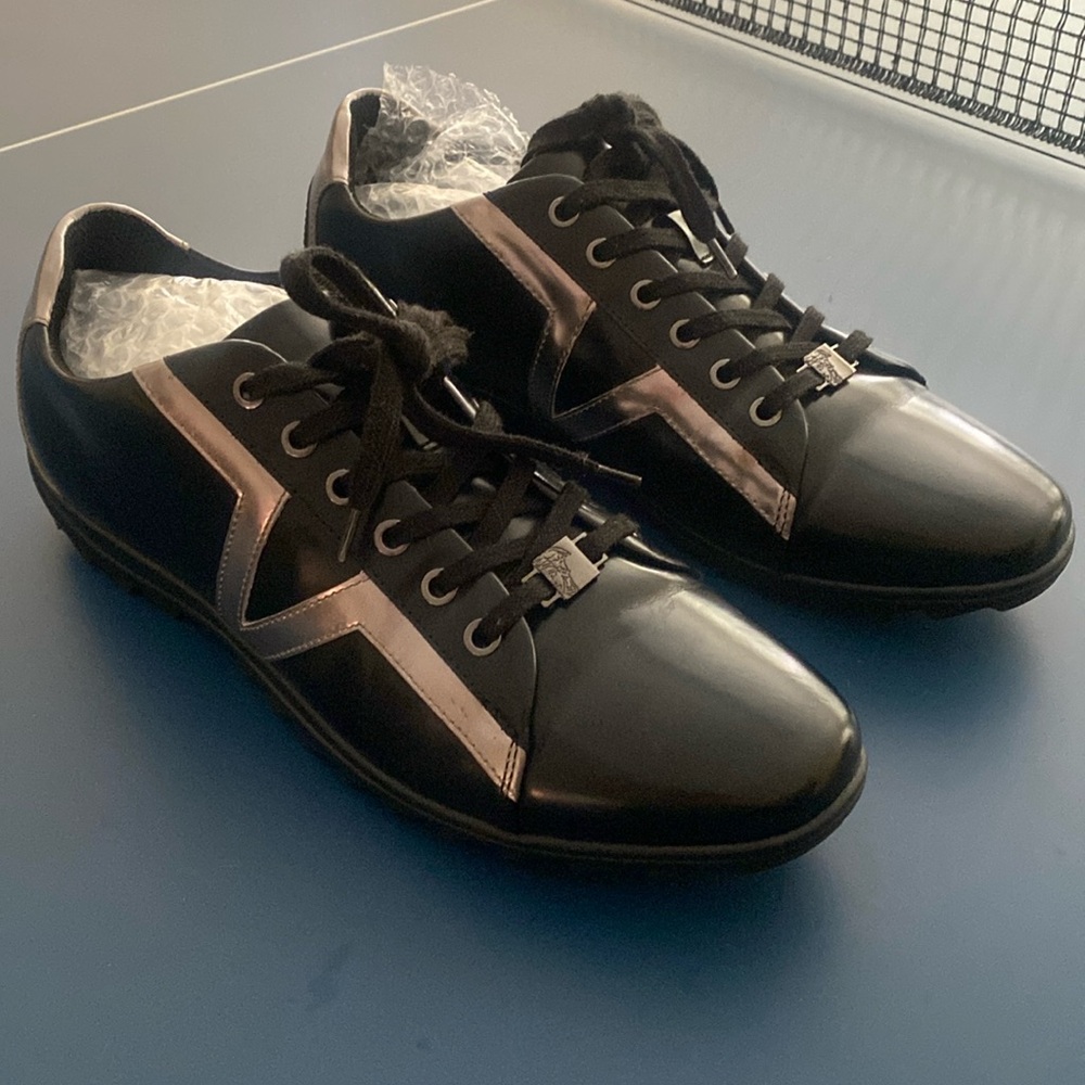 Versace collection black and silver sneakers dress up or down